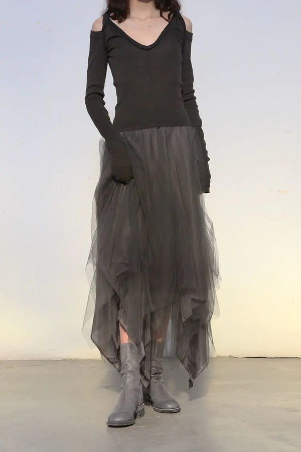 marc le bihan 2834 off shoulder dress dark grey